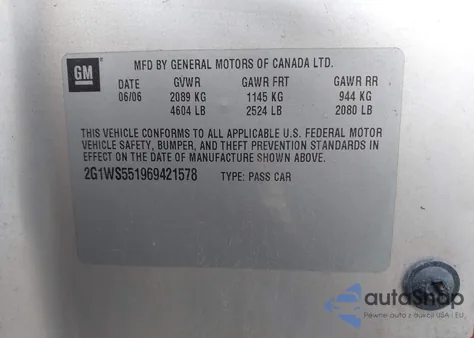 2006 Chevrolet Impala Police z USA, uszkodzony, nr VIN 2G1WS551969421578